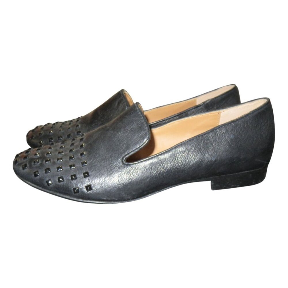 Steve Madden Henri Black Leather Upper Embellished Studded Slip On Loafers sz 8
